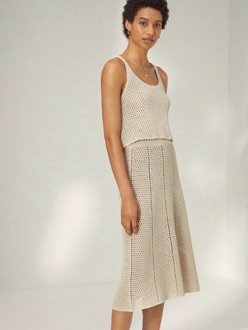 NWOT Aritzia Wilfred EVIE Beige Crochet Knit Midi Skirt